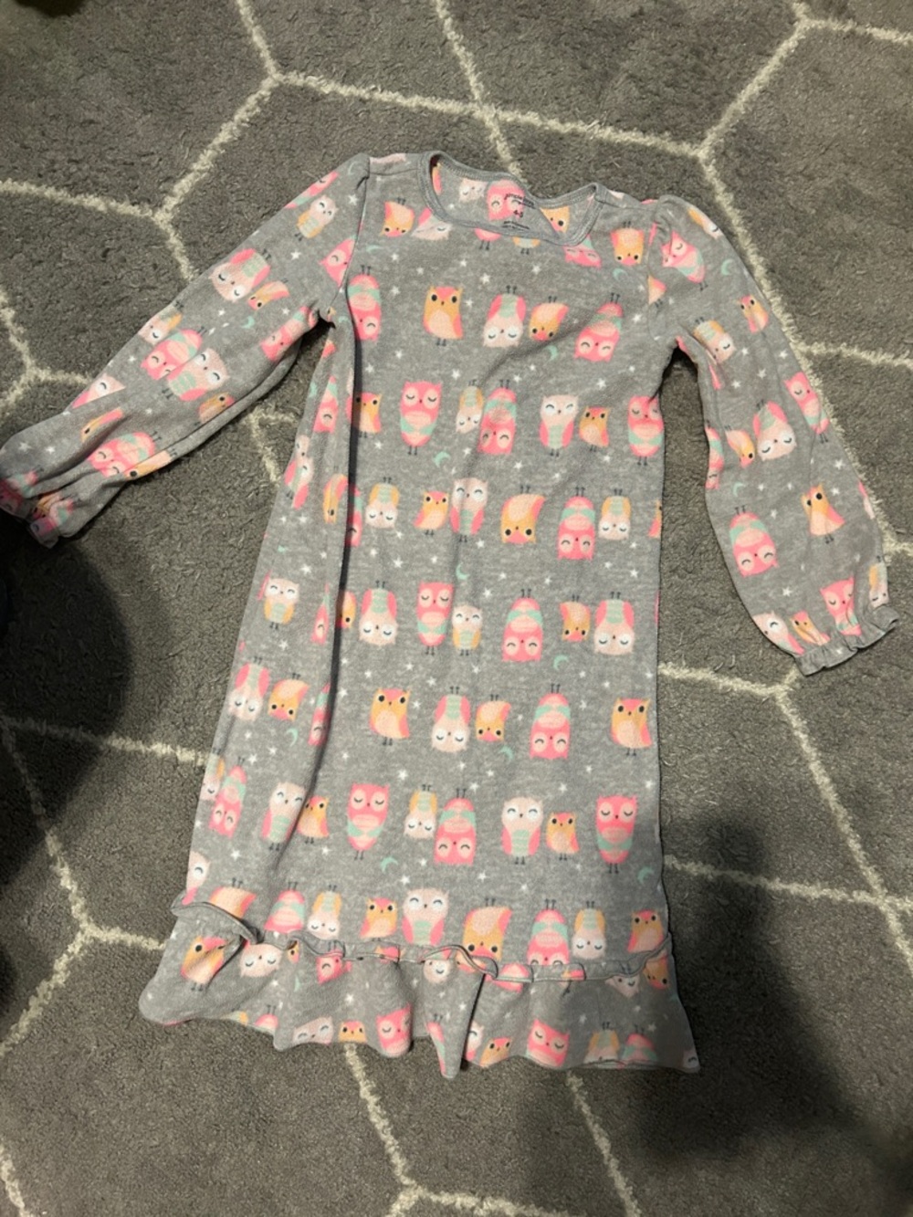 Carter's Gray Fleece Nightgown with Pink & Cream Owl Print